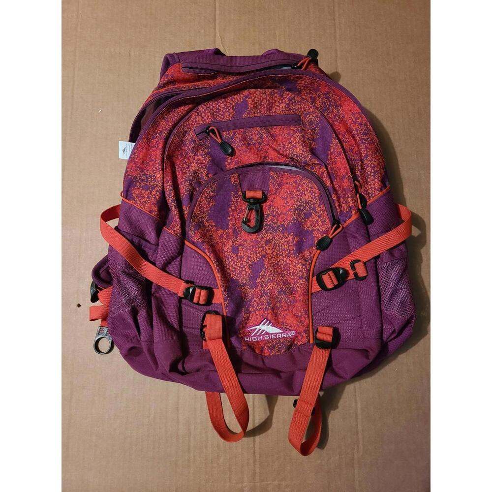 High Sierra Large Backpack School Office Hiking Purple Orange Suspension Strap
